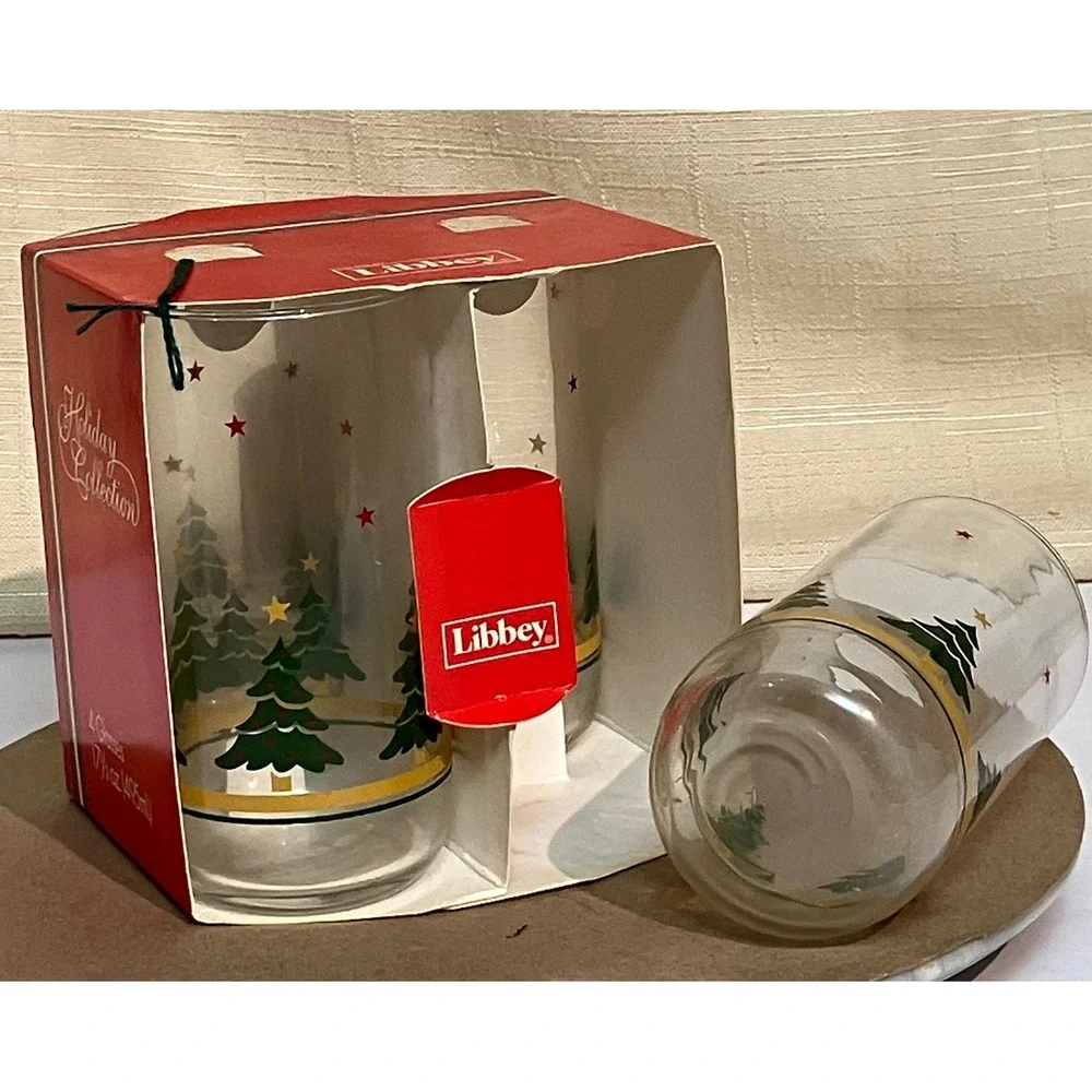Libbey Glassware 2 Sets of four 17.5oz Clear Excellent Christmas Wreath Tree 8pc